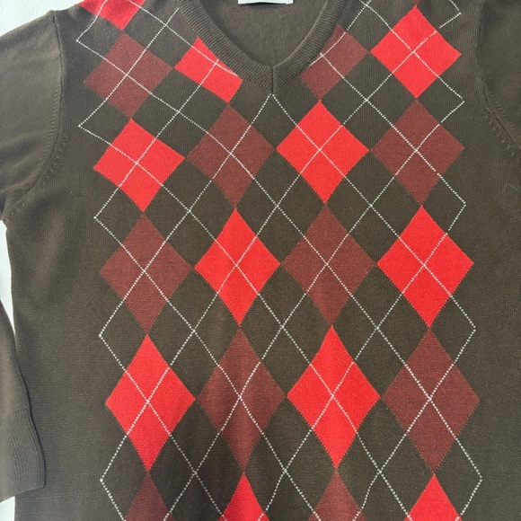 Carino Brown and Red V-Neck Argyle Sweater - Cashmere Microacrylic - Picture 3 of 6
